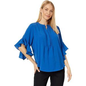 Vince Camuto Plus Size Turquoise Pintuck Along Placket Flutter Sleeves Sz 16